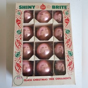 12 pink Shiny Brite vintage ornaments in box